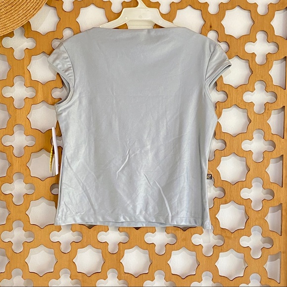 PRIVATE CIRCLE Baby Tee Top Satin Metallic Blue - Picture 9 of 15